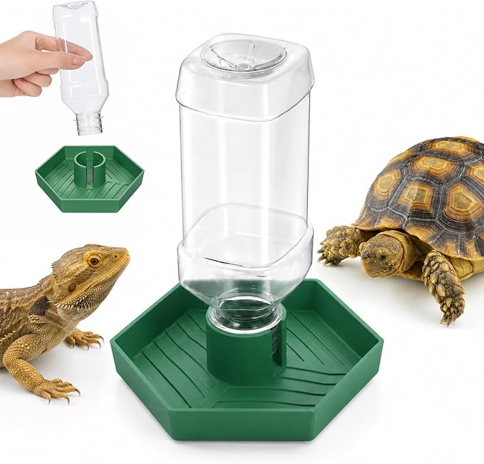 Reptile Water Dispenser, Terrarium Tank Reptiles Food Feeders Bowl, Reptile Water Feeder, Automatic Water-Dispenser, Bearded Dragon Water-Bowl, Small Water-Dish for Lizards Turtles Snake (12.5x10.8cm)