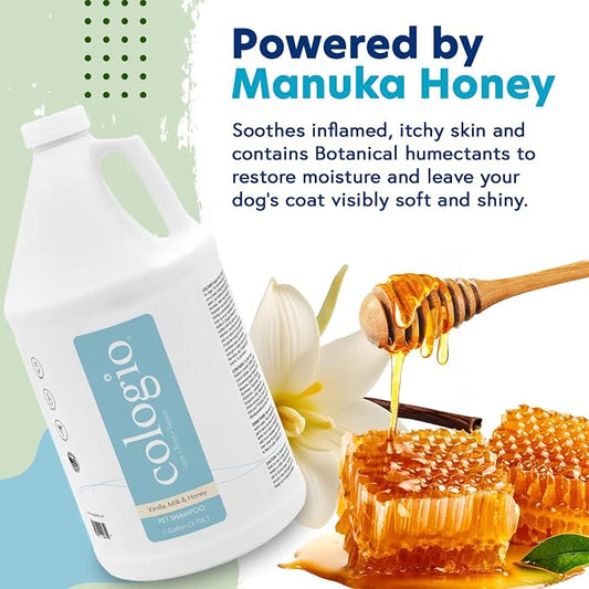 Dog Shampoo with Manuka Honey, Moisturizing Dog Shampoo for Sensitive and Dry Itchy Skin, Shampoo for Dogs with Allergies and Dry Skin, Odor Eliminator, Paraben-Free, Made in USA 1 Gallon