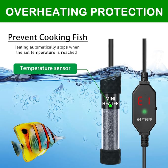Small Submersible Aquarium Heater, Adjustable Mini Fish Tank Heater 25W 50W 100W 150W with External Temperature Controller, Digital Display, for 5/10/20/30 Gallons (25W)