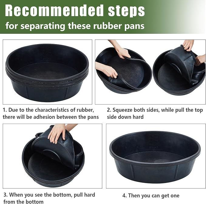 Sadnyy 8 Pcs Rubber Feed Pan 12 Quart/ 3 Gallon Utility Horse Feed Bucket Rubber Bowl Chicken Dust Bath Container Horse Feeder for Goats Livestock Animal Feeding Cats Dogs Pigs