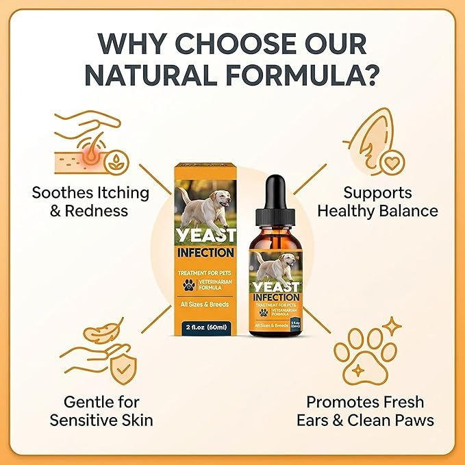 Yeast Infection Treatment for Dogs, Dog Ear Infection Treatment and Anti Yeast Drops, Natural Itch Relief for Skin and Ears, Natural Ingredients Gentle Daily Dogs & Cats Care, 2 Fl Oz