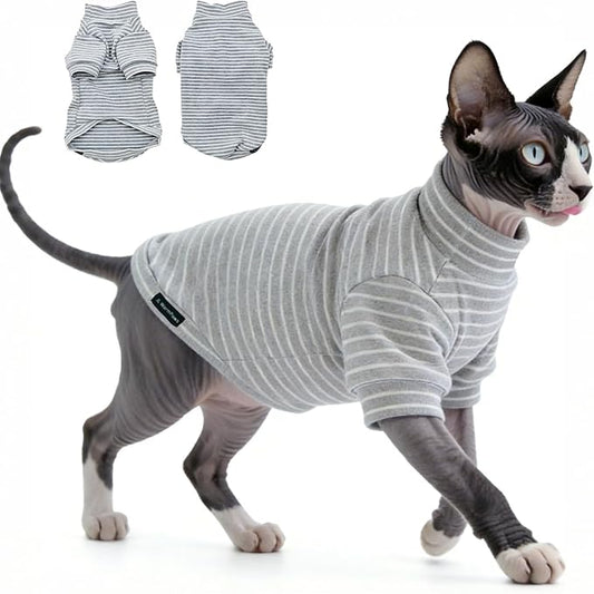 Sphynx Cat Clothes Fleece Cats&Small Dogs Pullover Sweater | Soft warm fleece, covers belly. Stretchy, easy on. Washes well. For small dogs & cats: daily walks, naps, AC rooms.