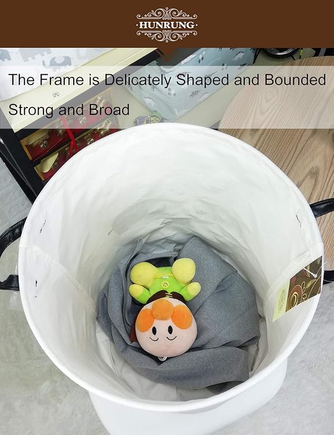 Collapsible Fabric Storage Basket, Waterproof Laundry Hamper with Handles, Round Storage Bin for Clothes Toys, Foldable Organizer for Bedroom Nursery Bathroom(Round-Family elephants)