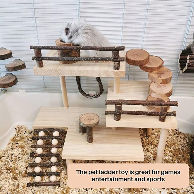 Hamster Climbing Toys 3-Tier Extra Large Hamster Playground Natural Wooden Small Animal Platform Toys Hamster Exercise Activity Climbing Platform with Bridge for Gift