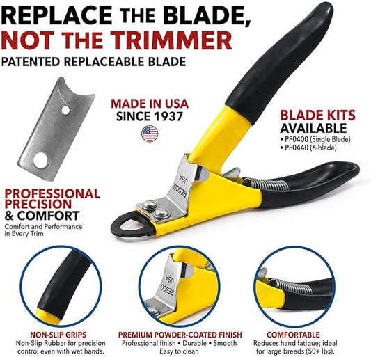 Resco Original Deluxe Dog Nail Clippers - Professional USA-Made Guillotine Trimmer - Heavy Duty Steel for Large Dogs - Yellow