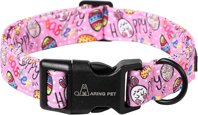 ARING PET Easter Dog Collar, Cute Pink Eggs Pet Collars with Quick Release Buckle for Puppy Small Medium Large Boy Girl Dogs-S