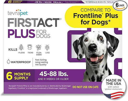 FirstAct Plus Flea Treatment for Dogs, Large Dogs 45-88 lbs, 6 Doses, Same Active Ingredients as Frontline Plus Flea and Tick Prevention for Dogs