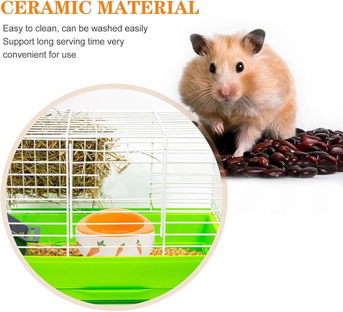 POPETPOP Ceramic Hamster Food Bowl 4.33In Non-Tip Small Animal Feeding Dish for Hamsters Rats Guinea Pigs and Chinchillas with Carrot Design for Daily Feeding and Water