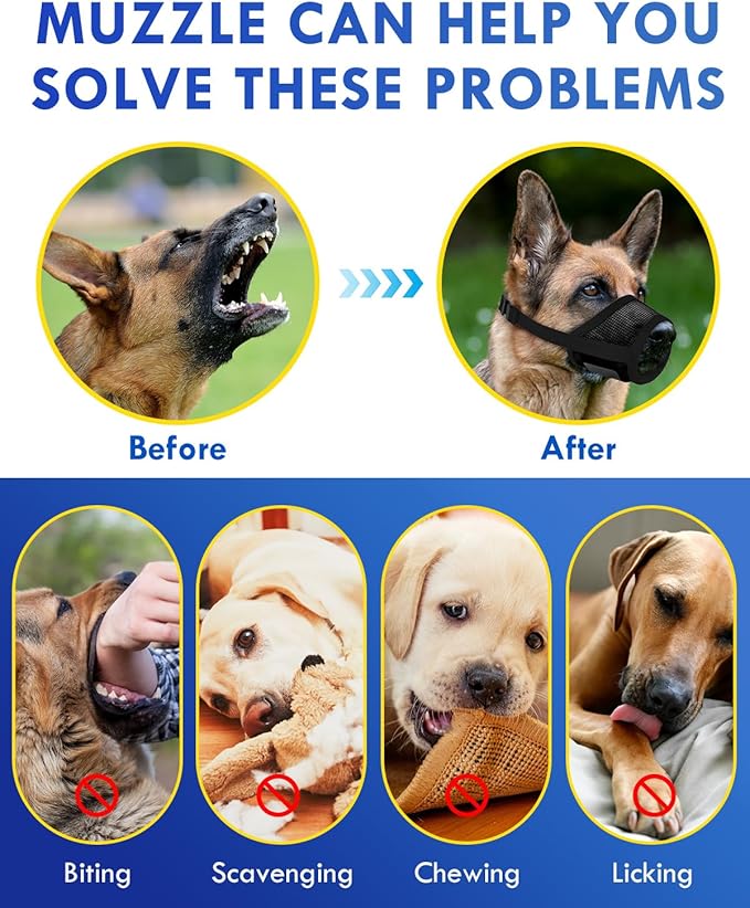 Dog Muzzle, Soft Air Mesh Muzzles for Small Sized Dogs, Breathable Dog Mussels for Scavenging Biting Licking & Barking, Adjustable Mouth Guard for Grooming, Allows Panting and Drinking (Black,S)