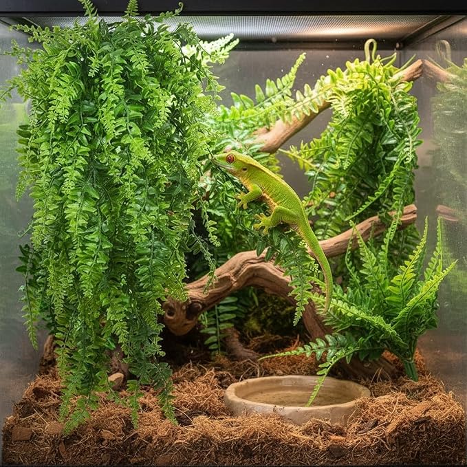 PINVNBY Reptile Plants Hanging Fake Vines Boston Climbing Terrarium Plant with Suction Cup for Bearded Dragons Lizards Crested Gecko Snake Hermit Crab and Tank Habitat Decorations (2 Pack)
