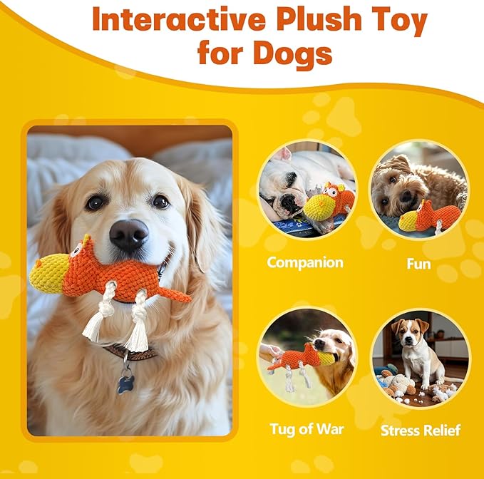 TOOPTATE Squeaky Dog Toys - Cute Soft Plush Dog Toys for Large, Medium, Small Dogs and Puppies to Keep Them Busy (Orange, Medium)