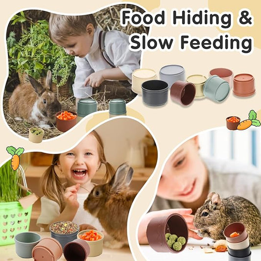 8 Pcs Stacking Cups for Rabbits, Colorful Bunny Toys for Rabbits and Small Animals, Nesting Rabbit Toys of Different Sizes, Bunny Stacking Cups for Hiding Food and Playing