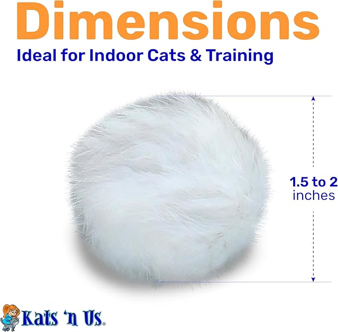 Kats'N Us 2 Inch Real Rabbit Fur Pom Pom Cat Toys - Pack of 5 Soft White Furry Balls, Natural Prey-Like Interactive Play, Hunting Instinct Exercise & Training Toys for Indoor Cats