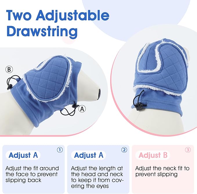 Dog Ear Cover, Dog Ear Muffs Noise Protection & Anxiety Relief, Adjustable Ear Calming Hoodie with Thick Padding, Soft Dog Ear Wrap for Fireworks, Drying, Grooming, Travel (Blue, S)
