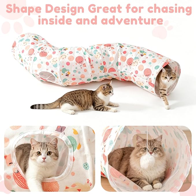 Cat Tunnel with Cat Toy Ball, Collapsible S Shape Cat Tunnel, Cat Tunnels for Indoor Cats, Foldable Cat Tunnel Cat Tube Toys for Bunny, Guinea Pig, Ferrets, Puppy