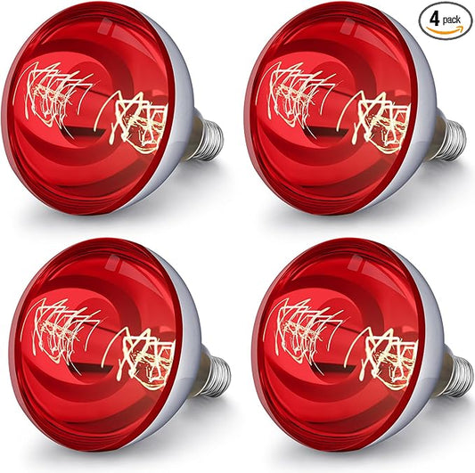 VIHOSE 4 Pack 250 Watt Heat Lamp 120v R40 Heat Lamp Bulbs Glass Incandescent Light Bulbs Incandescent Heating Lightbulbs for Reptiles Chicks Food Puppies Bathroom, Use E26 Base (Red)