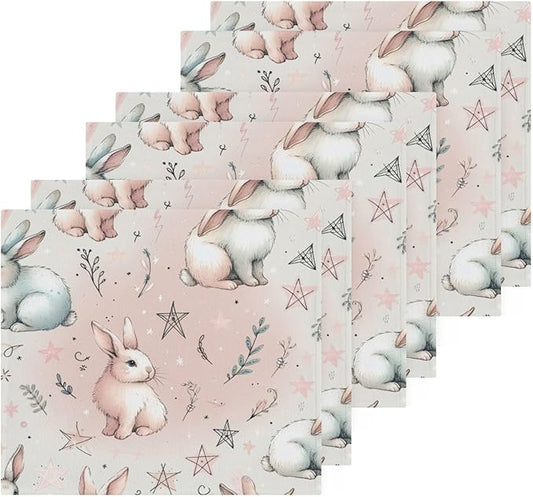 Qilmy Cute Rabbit Washcloths 6 Pack, 12x12 Inch Cotton Wash Cloths - Highly Absorbent Face Towels for Bathroom, Washing, Gym, and Spa