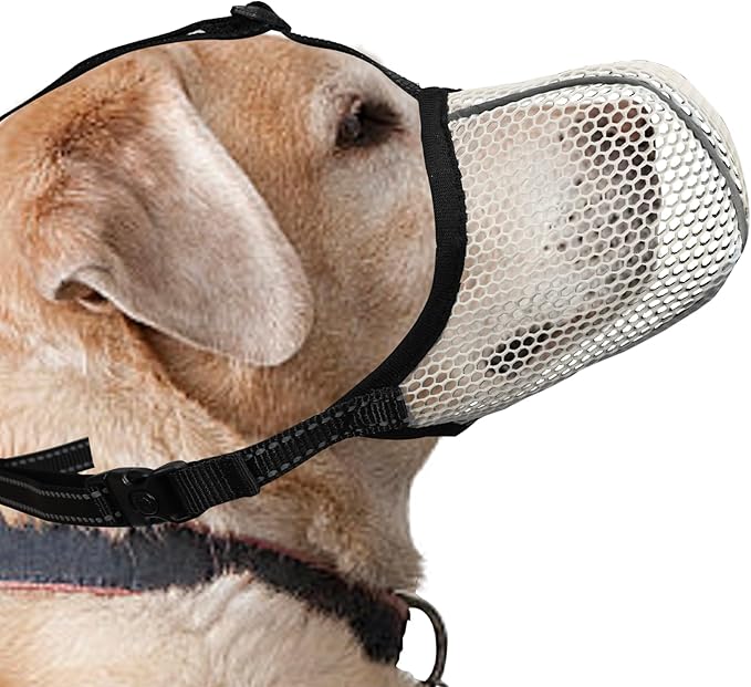 Dog Muzzle, Breathable Soft for Large Dogs to Anti & Prevent Barking Biting Chewing, Reflective & Adjustable Basket Muzzle with Air Mesh for Doberman Beige XL