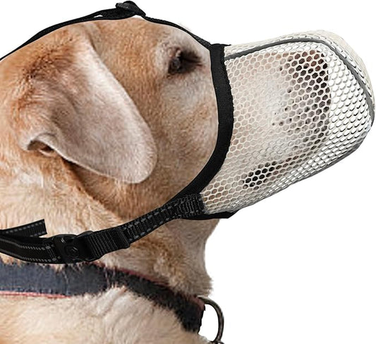 Dog Muzzle, Breathable Soft for Large Dogs to Anti & Prevent Barking Biting Chewing, Reflective & Adjustable Basket Muzzle with Air Mesh for Doberman Beige XL