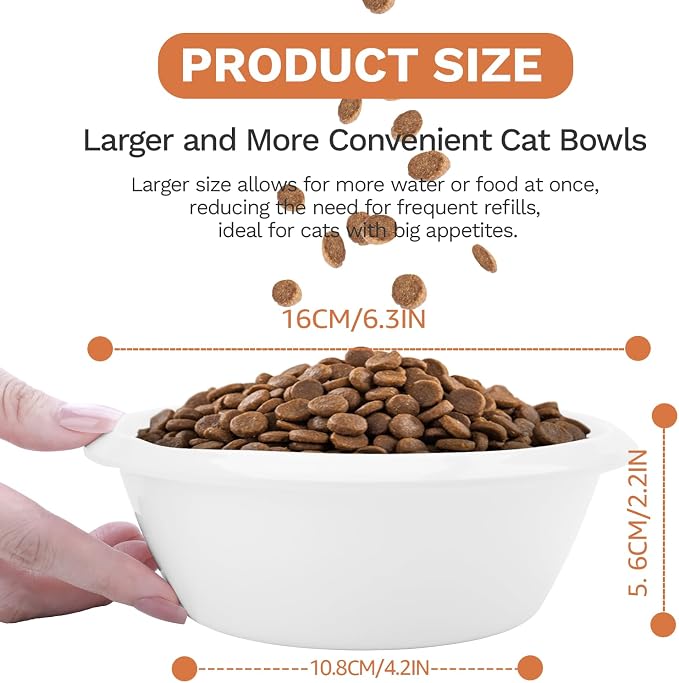 2PCS Cat Bowls Pet Feeding Dish 6.3 Inch, Wide Pet Bowl Pet Feeding Bowl for Indoor Cats, Replacement Food and Water Bowl, Wide Shallow Feeder Bowls for Kitten, Puppy, Rabbit (White)