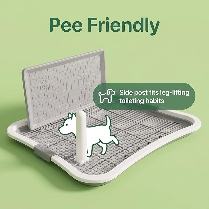 Dog Pee Pad Holder, Indoor Dog Potty Tray with Splash Guard & Center Post, Potty for Small Dogs, Waterproof and Easy to Disassembly and Cleaning Dog Toilet, 23.62"X19.69" (White)