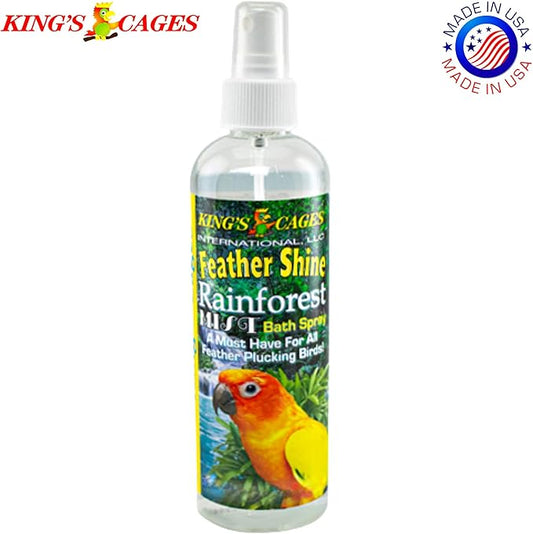 King's Cages Feather Shine Bath Spray 8 oz. Eucalyptus Scent Alcohol Free Feather Conditioner and Skin Care Mist for Small to Large Bird Grooming and Plumage Maintenance (Pack of 2)