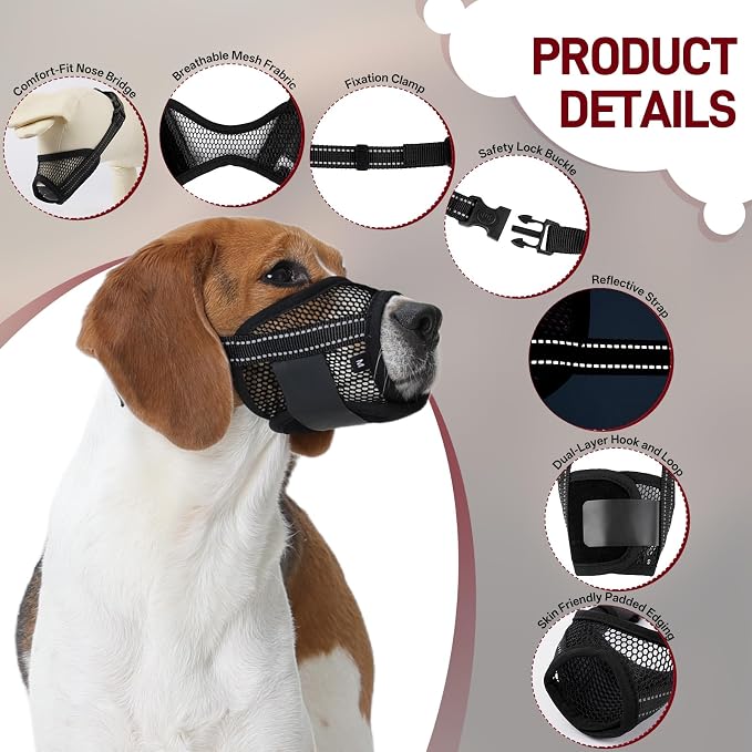 Pezluxe 2-Pack Dog Muzzle, Soft Air Mesh Muzzle Anti Biting Barking Chewing, Secure & Breathable Drinkable Pets Muzzles with Adjustable Strap, for Small Medium Large Dogs (Black-XS)