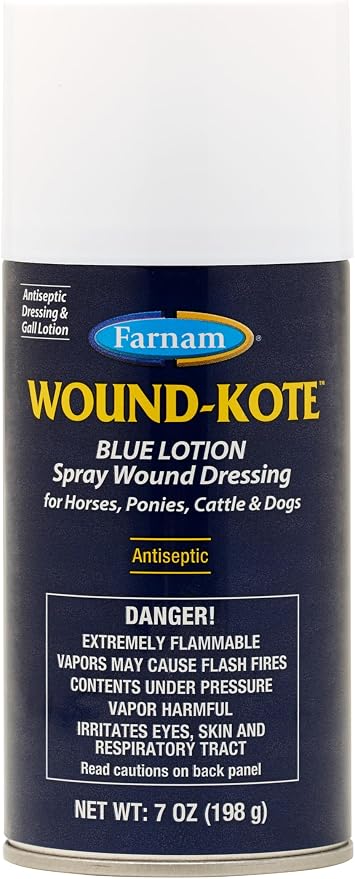 Farnam Wound-Kote Blue Lotion Spray Horse Wound Care, Antiseptic Spray for Dogs and Horses, Minor Wounds, Cuts and Sores, 7 Oz.