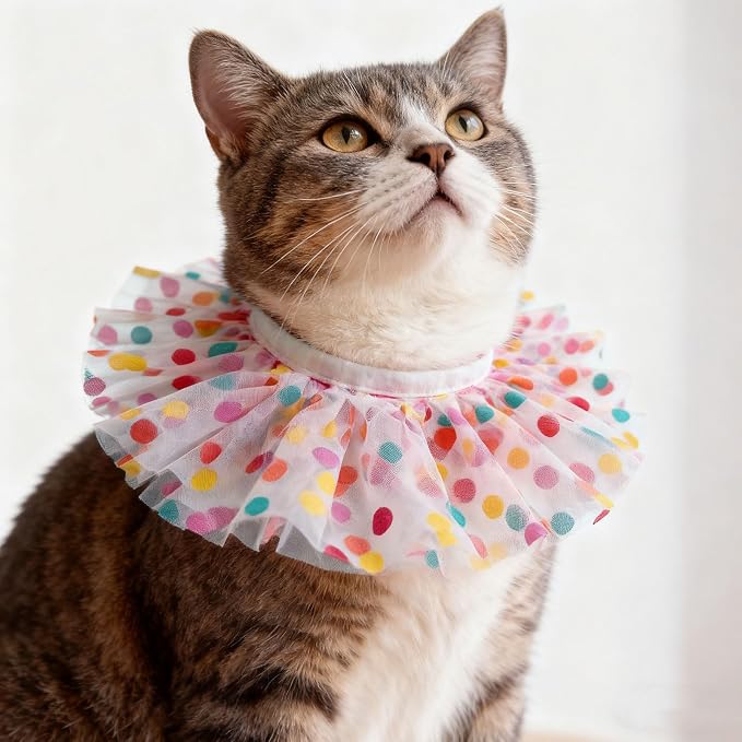 Elegant Lace Cat Collar with Cute Bow,Kitty Collars with Bow Tie,Pet Lace Bib Collar with Cute Bow,Cat Princess Costumes,Colorful,1 Piece