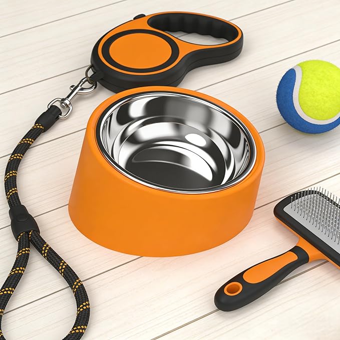 Slanted Dog Bowl Slow Feeder, 15° Tilted Elevated Raised Food Water Dish, Anti-Choke Anti-Gulping for Cats Dogs, Non-Spill Weighted Base, for Medium