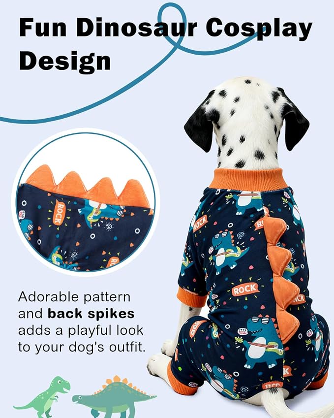 CuteBone Dinosaur Costume Dog Pajamas, Stretchy Spandex Crystal Velvet Sleepwear Coat for Small Dogs, Soft & Warm Pet Outfit Clothes for Cold Weather, Cozy Pullover Design COSP19S