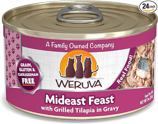 Weruva Classic Cat Food, Mideast Feast with Grilled Tilapia in Gravy, 3oz Can (Pack of 24)