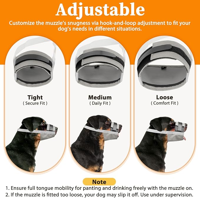 Mayerzon Dog Muzzle for Large Medium Small Dogs, Adjustable Fit, Soft & Sturdy Fabric, Prevents Fierce Barking Biting Chewing, Ideal for Grooming Walking Vet Visits, Allows to Pant Drink (Grey, M)