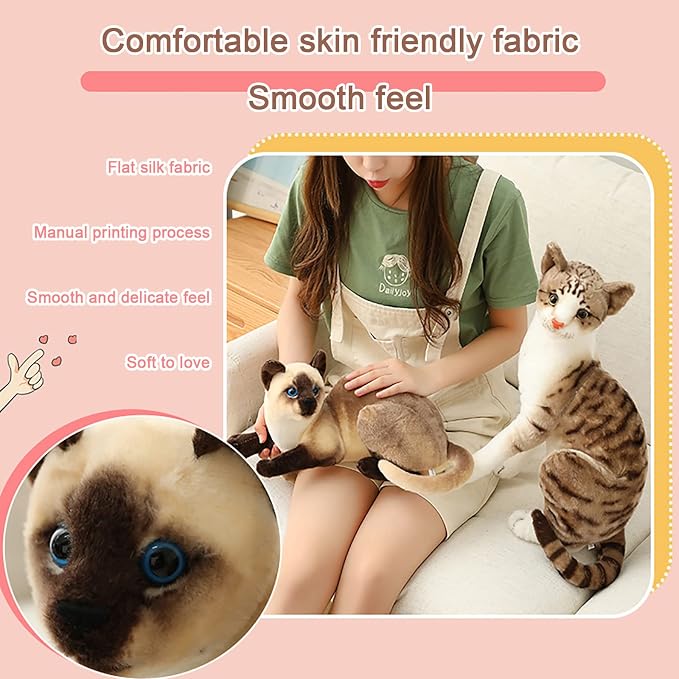 GUDVES Siamese Cat Stuffed Animal, Shorthair Cat Realistic Plush Cat Stuffed Toys, Gift for Kids 12inches (B)