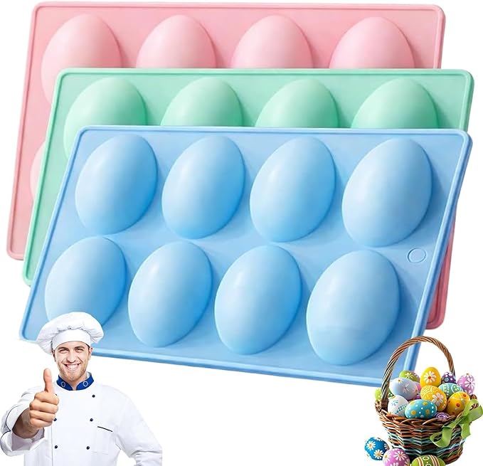 2026 New Easter Egg Silicone Mold for Baking,3 Pack Food-Grade Chocolate Molds, Non-stick Egg Shaped Easter Freezer Molds, DIY Baking Supplies Tools Set for Cake, Jello, Ice Cream(3pcs)