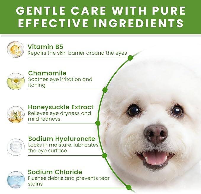 Dog Eye Drops for Allergies & Itching - Relief for Dry Red Eyes, Tear Stain & Discharge, Pet Eye Wash for Dogs & Cats - Gentle Sting-Free Pet Eye Cleaner, 4.24 fl zo
