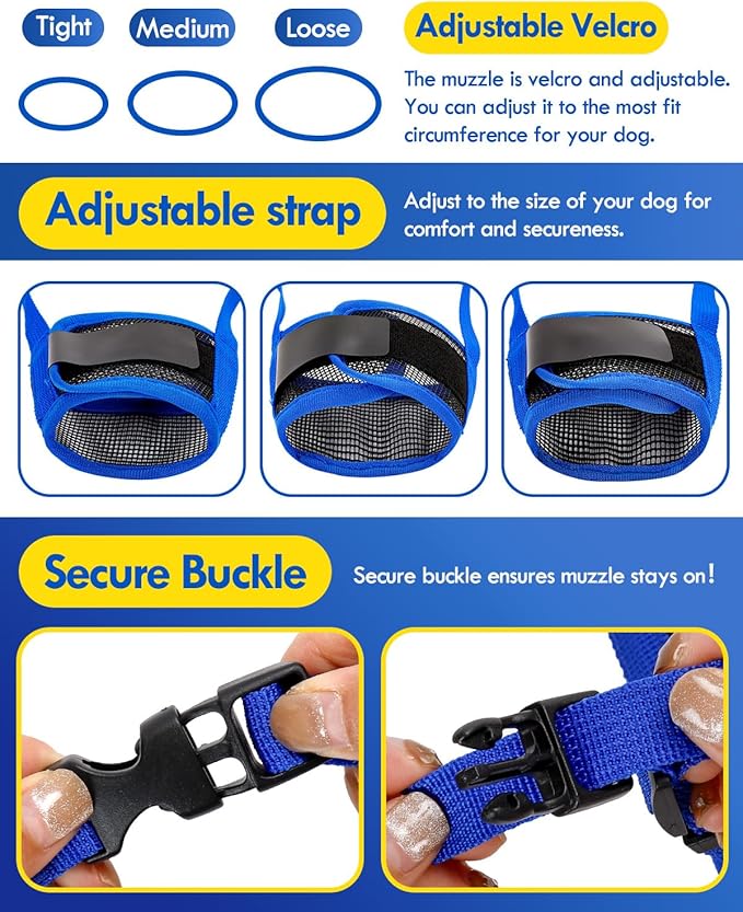 Dog Muzzle, Soft Air Mesh Muzzles for Medium Sized Dogs, Breathable Dog Mussels for Scavenging Biting Licking & Barking, Adjustable Mouth Guard for Grooming, Allows Panting and Drinking (Blue,M)