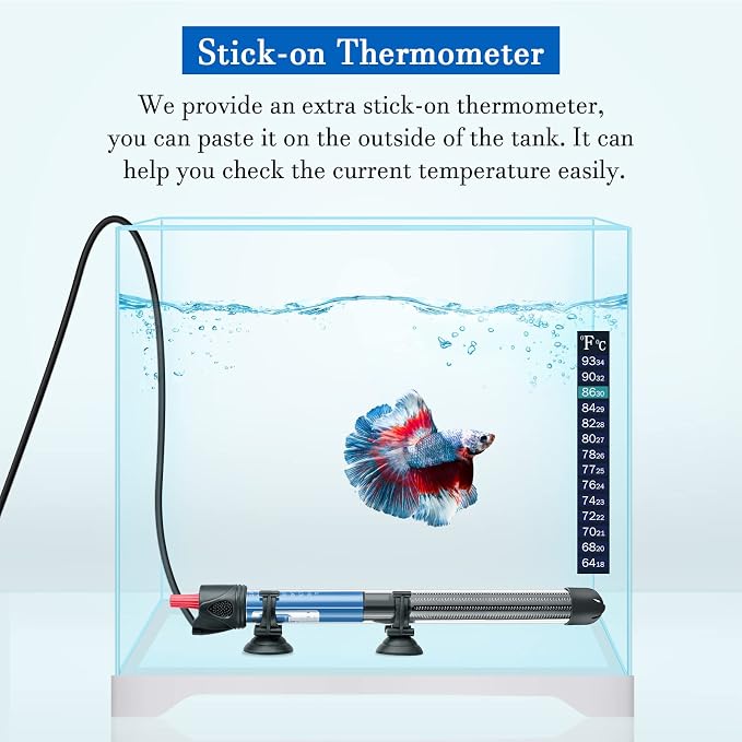 Hitop 25W/50W/100W/300W Adjustable Aquarium Heater, Submersible Glass Water Heater for 5 – 70 Gallon Fish Tank (300W)