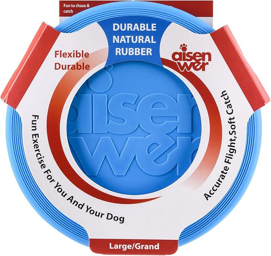 Dog Flying Disc - Durable Rubber Dog Toy for Fetch - Interactive Lightweight Flyer Dog Toys for Outdoor Playtime - Safer Disc for Healthy Activity - for Medium/Large Dogs (Blue)