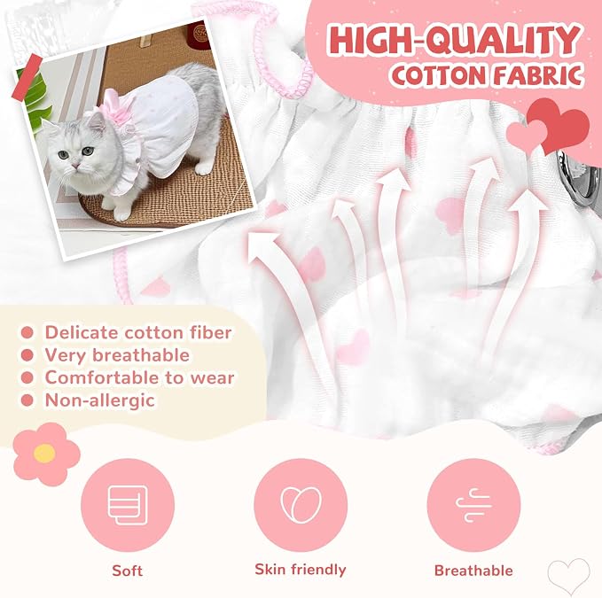 Dog Dresses for Small Dogs Girl Female Dog Cat Clothes Dress Cute Cotton Extra Summer Clothes Bow Decor Printed Love Birthday Outfit Puppy Clothes (Light Pink, Medium)