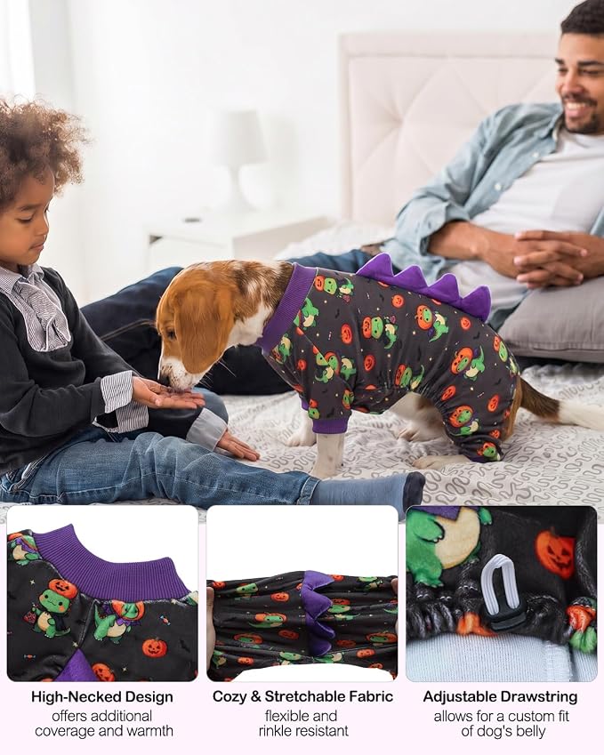 CuteBone Dinosaur Costume Halloween Dog Pajamas, Stretchy Spandex Crystal Velvet Sleepwear Coat for Small Dogs, Soft & Warm Pet Outfit Clothes for Cold Weather, Cozy Pullover Design COSP24M