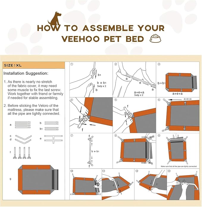 Veehoo Outdoor Elevated Dog Bed Large Sized Dogs, XL Cooling Raised Dog Cots Beds Training Platform Off Ground Hammock with Breathable Mesh, No-Slip Feet, 49"x33", Brown