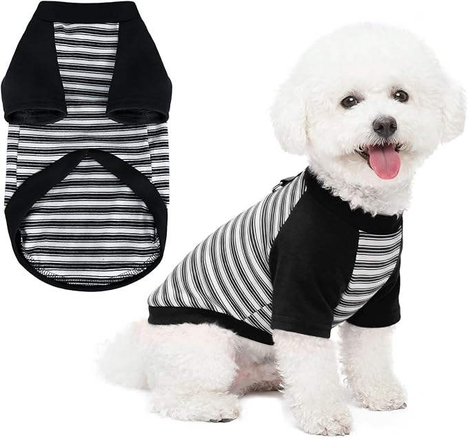 Pistha Dog Tshirt Striped Shirts for Dogs Clothes Stretchy Puppy T-Shirts with Metal Buckle for Small Medium Dog Boys Girls (Black, XXXX-Large)