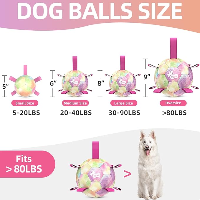 QDAN Extra Large Dog Toys Soccer Ball for Extra Large Dogs - Durable Dog Ball for Beach Pool Water Toy, Interactive Tug of War, Puppy Birthday Gifts, Rainbow (9 Inch)