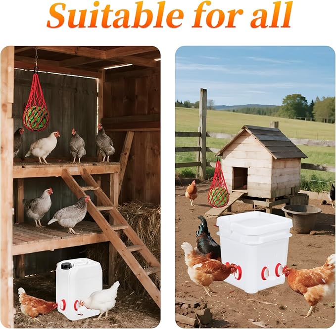 27-Pack Chicken Feeder Ports Kit - Spill-Resistant Design Feed Saver with Custom Hole Saw Tool - Durable DIY Gravity Poultry Accessories