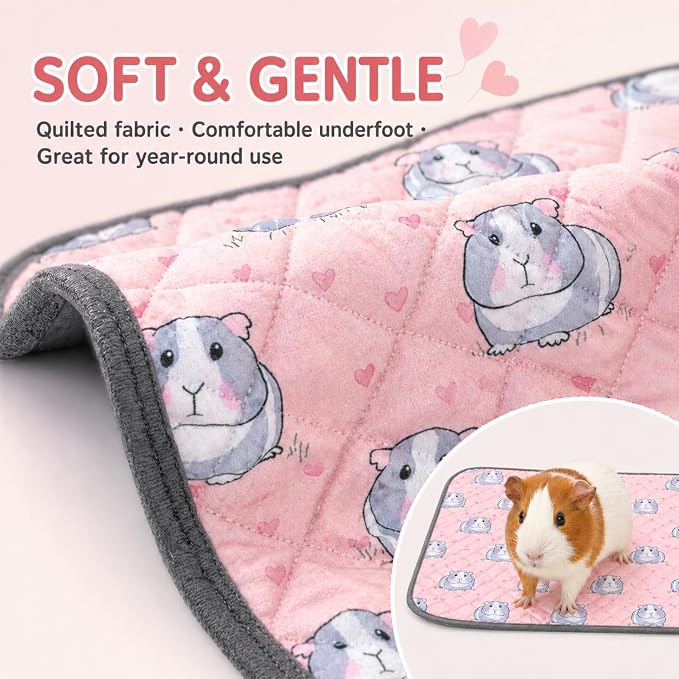 2 pcs Guinea Pig Cage Liners - Washable Guinea Pig Pee Pads, Waterproof Reusable & Anti Slip Guinea Pig Bedding Fast and Super Absorbent Pee Pad for Small Animals Rabbit Hamster Rat (2)