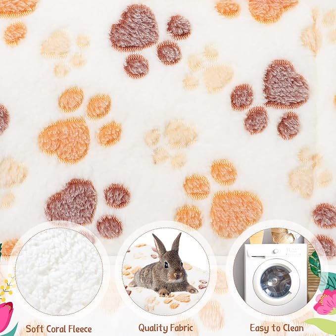 Jetec 2 Pieces Guinea Pig Bed Rabbit Bed Warm Small Animal Hamster Bunny Mats Winter Warm for Bunny Hamster Squirrel Hedgehog Chinchilla Small Animal Accessories(White, Light Brown,Paw Pattern)