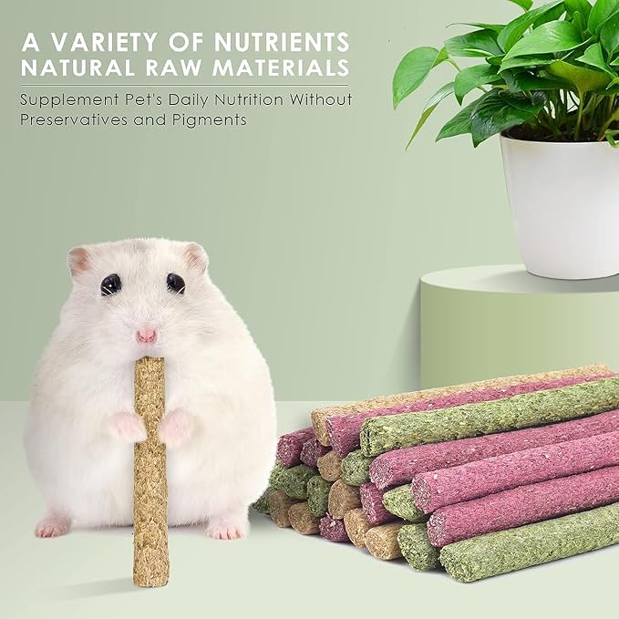 ERKOON Timothy Hay Sticks,Rabbit Chew Toys for Teeth Natural Molar Sticks Rabbits Treats for Bunnies, Chinchilla Guinea Pigs, Gerbil, Hamster (25 Pcs)