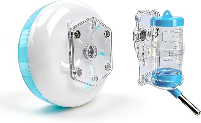 Hamster Accessories Set Water Bottle Holder 2.7oz + 7in Wheel Magnetic Stand No-Drill Cage Mount Z5101-99