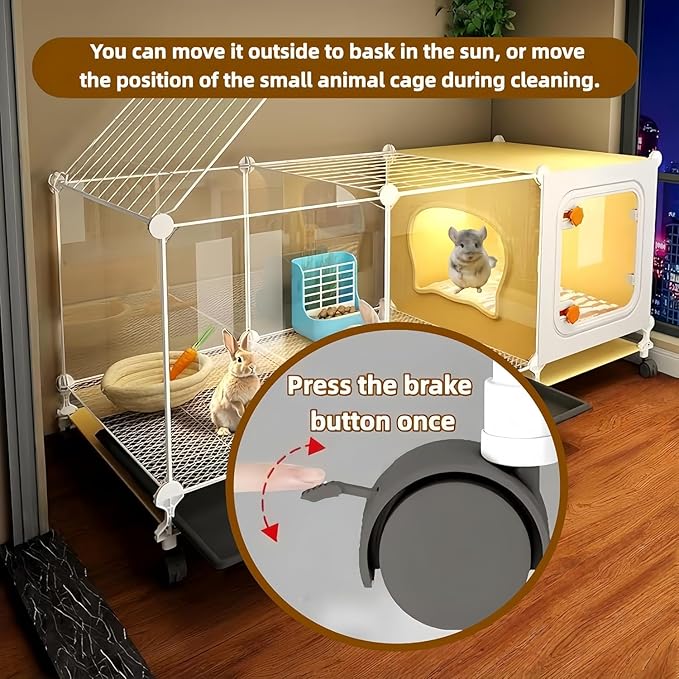 Luxury Villa Rabbit cage with Wheels, Guinea Pig cage, complimentary Food Bowl, Bed. Suitable for Hamsters, Chinchillas, Squirrels, Hedgehogs, Ferrets, Cats，Mouse (41.4" Lx 17.7" Wx17.7 H)